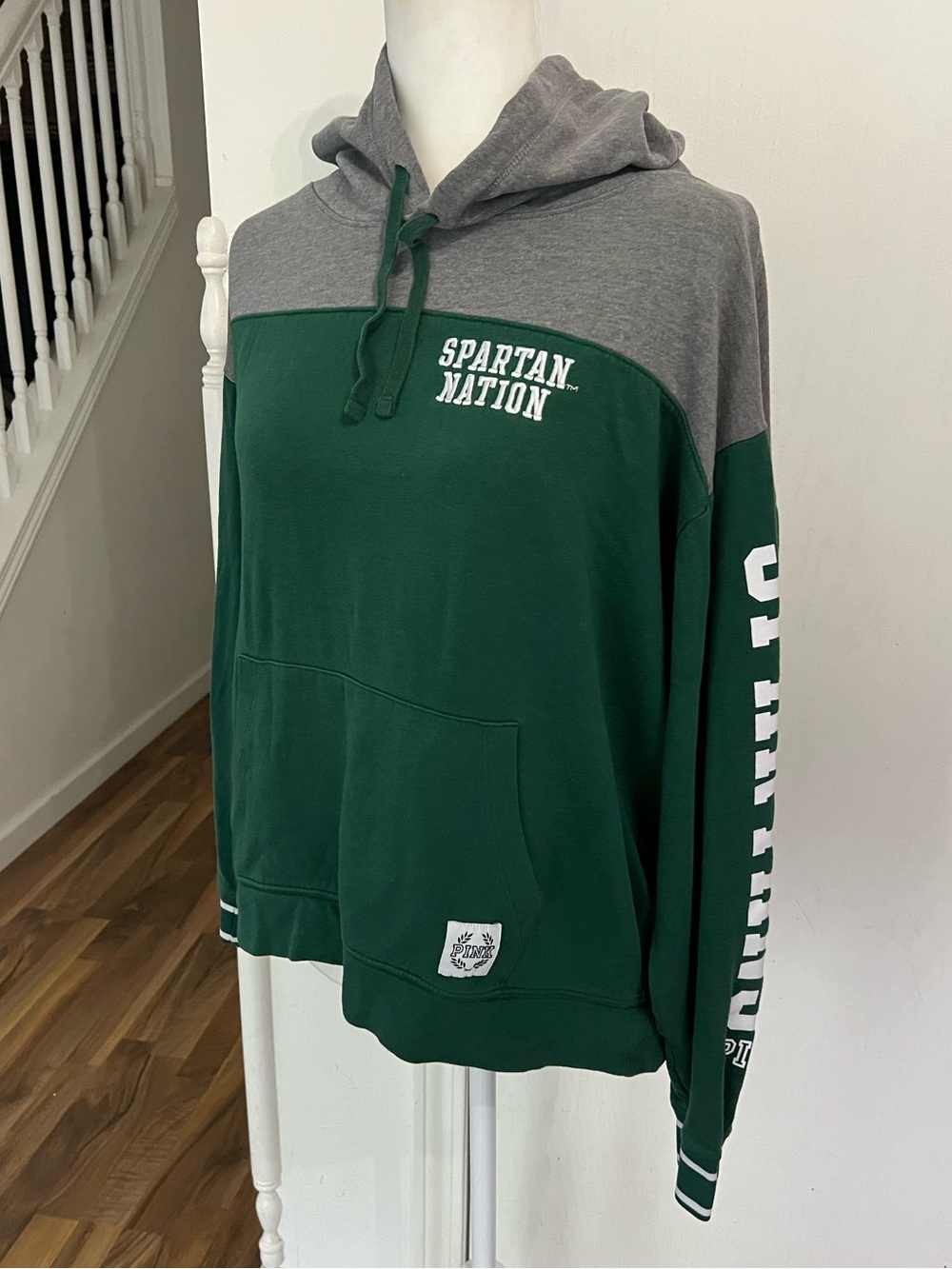 PINK Victoria's Secret Dark Green and Gray 'Spartan Nation' Hoodie, S, EUC